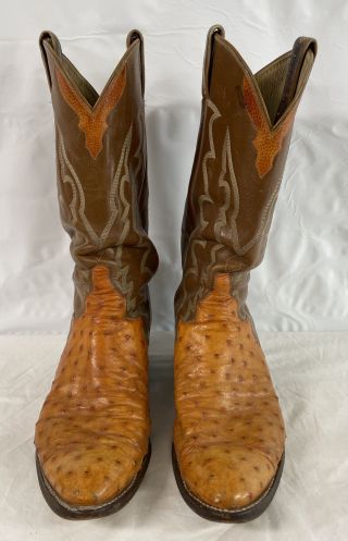 Vintage TONY LAMA Western Cowboy Boots Sz 11.  5 D Ostrich Toe Leather Ankle - Heel. 2