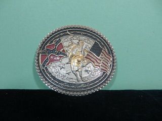 Western Rodeo Bull Rider Riding Barbed Wire Oval Buckle By Taylor Brands Rare