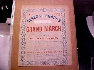 Confederate Imprint Sheet Music General Bragg 