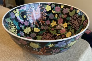 Chinese Porcelain Decorative Bowl Flowers And Butterflies Motif 12” Diameter