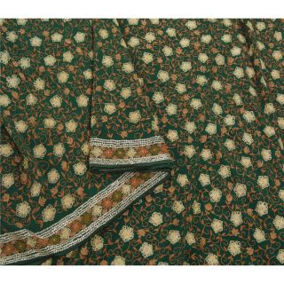 Sanskriti Vintage Green Heavy Saree Pure Georgette Silk Hand Beaded Fabric Sari