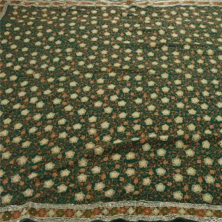 Sanskriti Vintage Green Heavy Saree Pure Georgette Silk Hand Beaded Fabric Sari 2