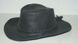 Black Sturdy Western Cowboy Outback Spaghetti Mens Leather Hat