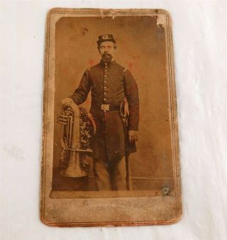 Civil War Cdv Of Union Musician Soldier W/sword & Horn Cross Ft.  Richardson Va