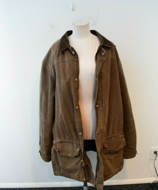 Carhartt Long Work Coat Blanket Lined Jacket Mens XXL XL Brown FLAWS Vintage? 2