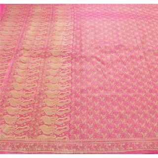 Sanskriti Vintage Pink Heavy Saree Pure Silk Woven Brocade/Banarasi Fabric Sari 2