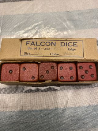 Vintage Wooden Falcon Dice (set Of 5) Magenta Color With Black Dots,  5/8 Size