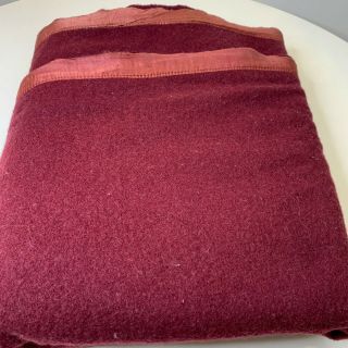 Vintage Thermal Blanket Wool With Satin Trim Auburn Red Bedding Warm