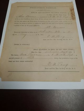 Civil War Confederate Document Prisoner 