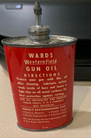 Vintage Wards Western Field Gun Oil Tin Can Handy Oiler 2