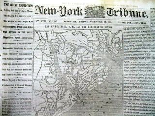 1861 Civil War Newspaper Lrg Map Of Beaufort & Hilton Head Island South Carolina
