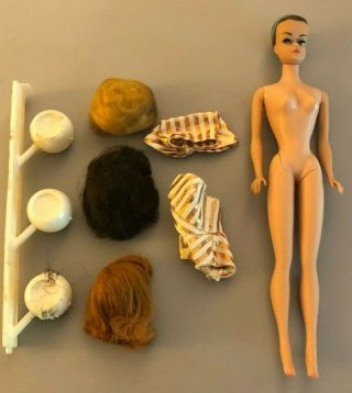 1963 Fashion Queen Barbie Doll With Swimsuit,  Wigs,  Stand,  Turban Vintage