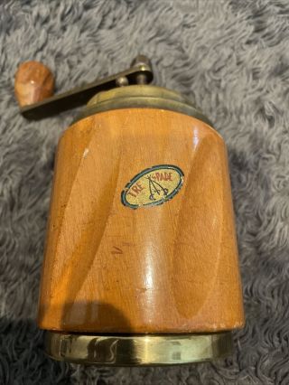 Vintage Tre Spade " Made In Italy " Coffee Grinder/spice Mill Wood Brass Rounded