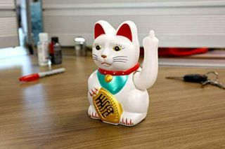 Kwirkworks Maneki Neko Lucky Cat - Middle Finger Waving Figurine 6.  3 Inches Tall 2