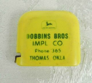 Vintage 50s John Deere Tape Measure 4 Legged Metal 72 " Dobbins Thomas Oklahoma
