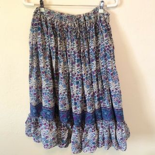 Vintage Indian Block Print Gauze Purple Blue Paisley Hippie Boho Skirt Size M