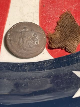 Dug Civil War Confederate North Carolina Coat Button With Piece Of Cloth