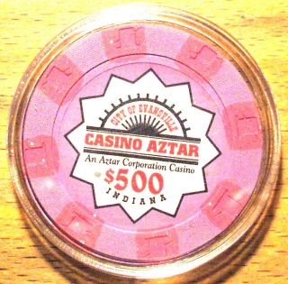 (1) $500.  Casino Aztar Casino Chip - Evansville,  Indiana - 1995 - Secondary Chip
