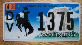 Single Wyoming License Plate - 2004 - Dv 1375 - Disabled Veteran Bucking Bronco