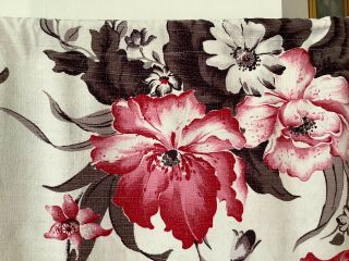 Vintage Mid Century Barkcloth Huge Floral Fabric Drapery Curtain Panel
