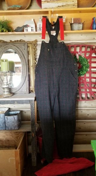 Vtg 90s Woolrich Gray Plaid Wool Bib Overalls Suspender Hunting 1994 Usa Xxl 32