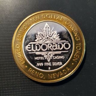 El Dorado Hotel Casino Reno $10 Gaming Token.  999 Silver Center