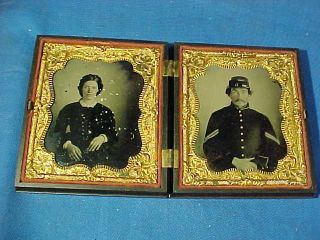 1860s Civil War Gutta Percha Union Photo Case W Soldier,  Wife Ambrotype Photo