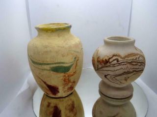 2 Vintage Native American Indian Pottery Southwest Vases Nemadji & Unsigned Pce.