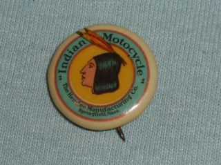 Very Early Vintage Indian Motocycle Pin Back Hendee Springfield Mass 1910 - 20 