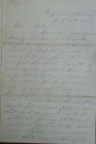 Civil War Letter From Pvt.  Will Burgess,  Camp Near Petersburg,  July 11,  1864