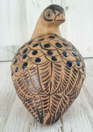 Vintage Tonala Mexico Pottery Folk Art Hand Painted Quail Bird Figurine Signed