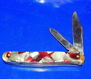 Vintage Iroquois Usa Pocket Knife W/beautiful Red/gray Cracked Ice Scales