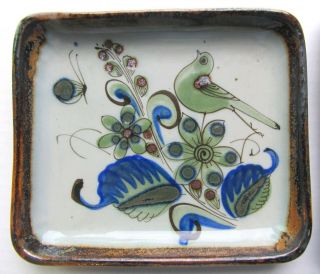 Set of 2 Ken Edwards Tonala Mexican Pottery Small Rectangle Trays Signed Birds 2