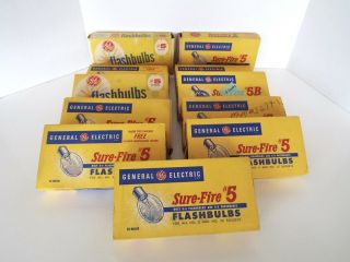 Vintage Ge Sure Fire 5 Flashbulbs 5b Blue 25b Sockets 130 Camera Flashes Nos