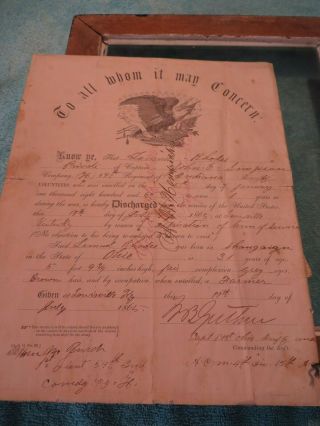 Civil War Discharge Paper Leonard Rhodes Company ? 59th Regiment Indiana