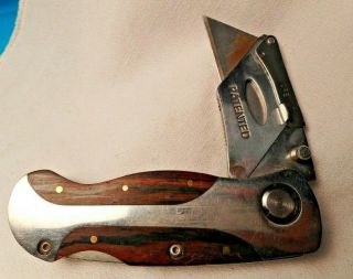Craftsman Utility Knife Box Cutter Stainless & Wooden Handle Sturdy Tool W/clip