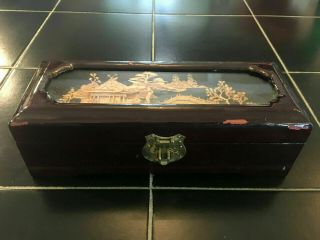 Vintage Chinese Hand Crafted Cork Diorama Jewelry Box With Lock Hasp