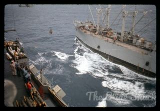 Us Navy Uss Kitty Hawk (cv - 63) Taking On Supplies In Tonkin Gulf 1968 35mm Slide