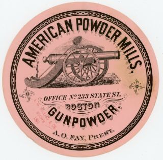 Civil War Period “american Powder Mills Gunpowder” Label - Dated 1862