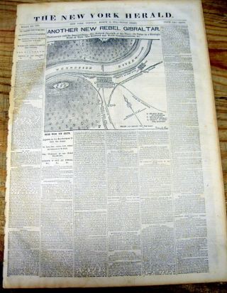 1862 Civil War Newspaper Iron Clad Warships Monitor V Merrimac,  Chattanooga Map