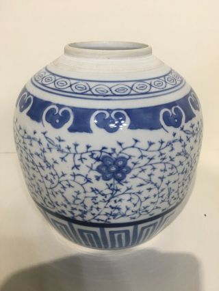 Antique Old Chinese Blue Floral Stoneware Pottery Jar Vase Pot