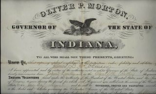 1864 Civil War Document - 12th Indiana Battery - Signed By Governor Morton
