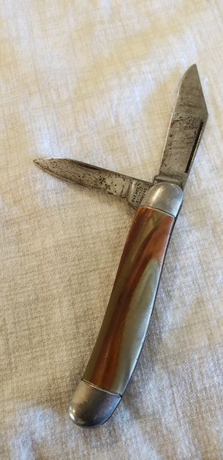Vintage 2 Blade Hammer Brand Pocket Knife With Multi Colored Scales Usa