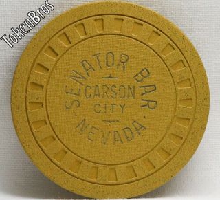 $5 Five Dollar Poker Gaming Chip Senator Bar Casino Carson City Nevada 1953