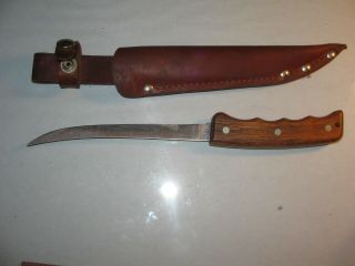 Vintage Schrade Gf65 Usa Fillet Knife W/leather Sheath Fishing
