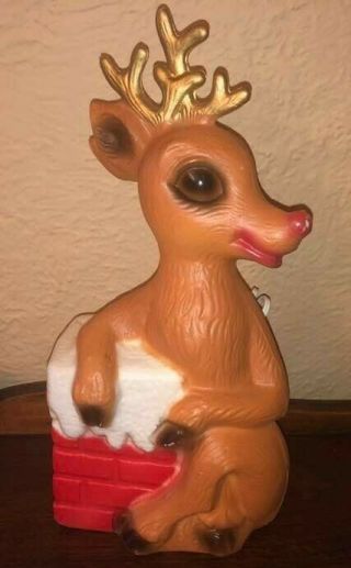 Vintage Rudolph Red Nosed Reindeer Chimney Christmas Light Up Tabletop Blowmold