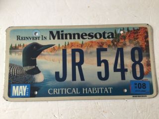 Vintage 2008 Minnesota Critical Habitat License Plate (jr 548)