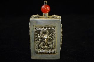 Collectible China Style Old Tibet Silver Carve Myth Dragon Phoenix Snuff Bottle