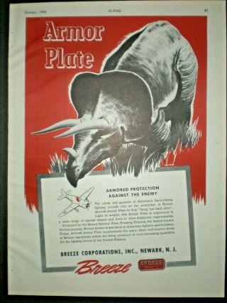 1943 Triceratops Dinosaur Armor Plate Breeze Mark Co Wwii Vintage Trade Print Ad