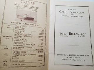 1934 White Star Line M.  V.  Britannic Passenger List 3